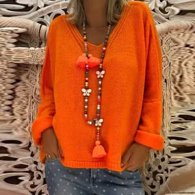 Women's Casual Knitted V-Neck Sweater