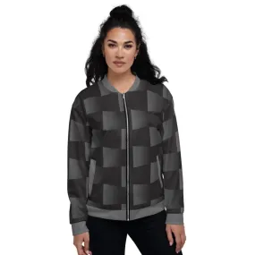 Womens Jacket - Black and Gray 3d Square Style Bomber Jacket